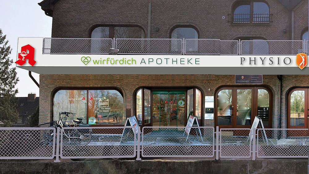 Außenansicht der wirfürdich Apotheke am Schlosspark in Bad Bentheim